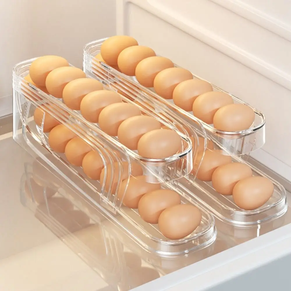 

Double Layer Scrolling Egg Rack Transparent Durable Automatic Slide Rolling Eggs Stand Plastic Convenient Egg Storage Holder