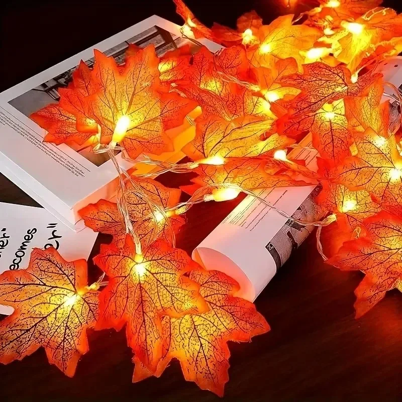 

1M 3M Artificial Maple Leaf Leaves LED Light String Lantern Garland Home Decoration Party DIY Deco Christmas Halloween New Year