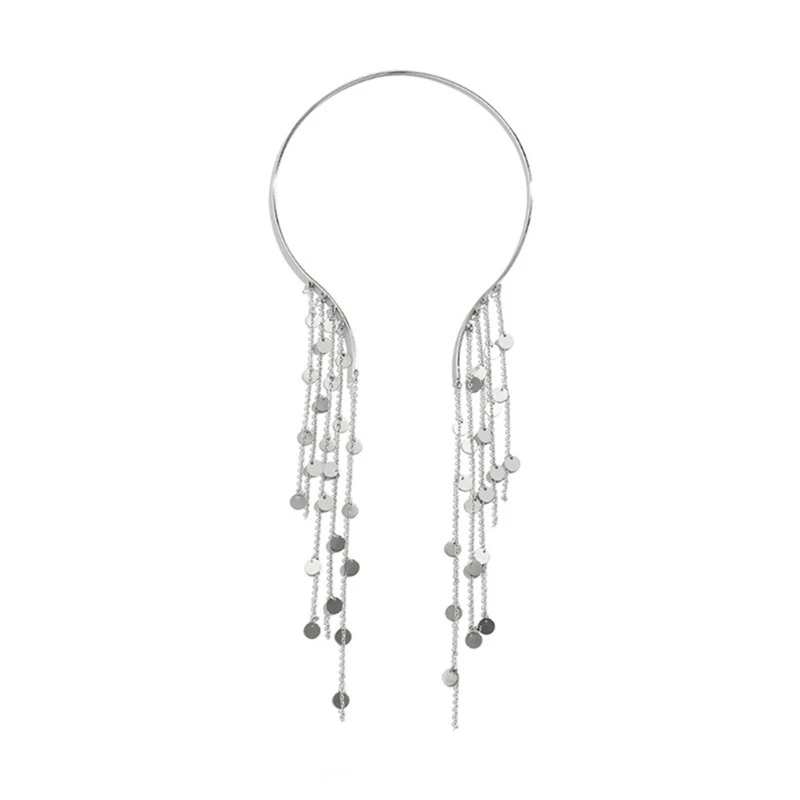 340D Women's Long Tassels Necklace Artistic Faux Coin Pendant A Stylish Accessory for Both Formal and Casual Wear