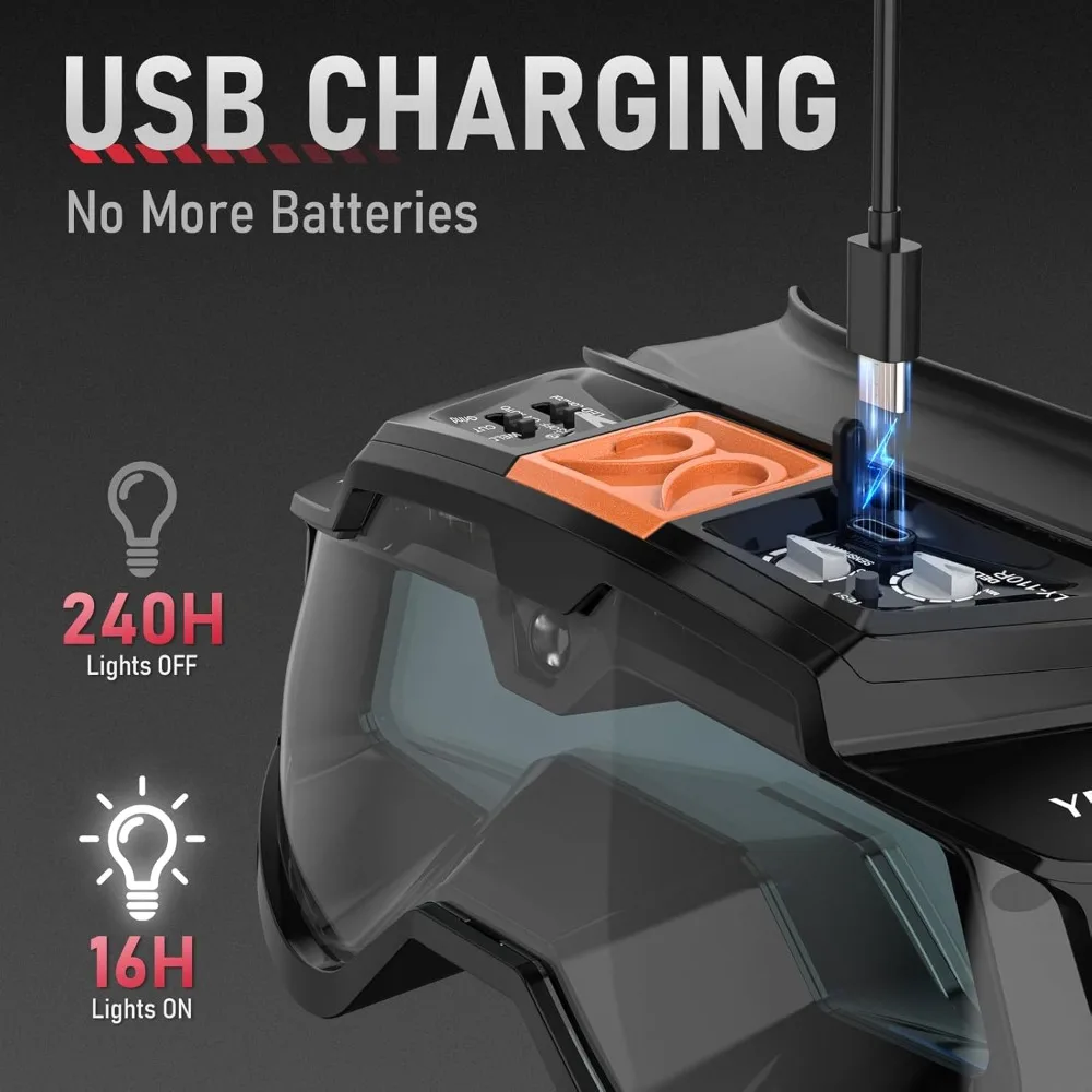 Auto Darkening Welding Goggles with Mask, LED Lighting & TYPE-C Charging, True Color 4 Arc Sensor Welding Glasses Welder Mask