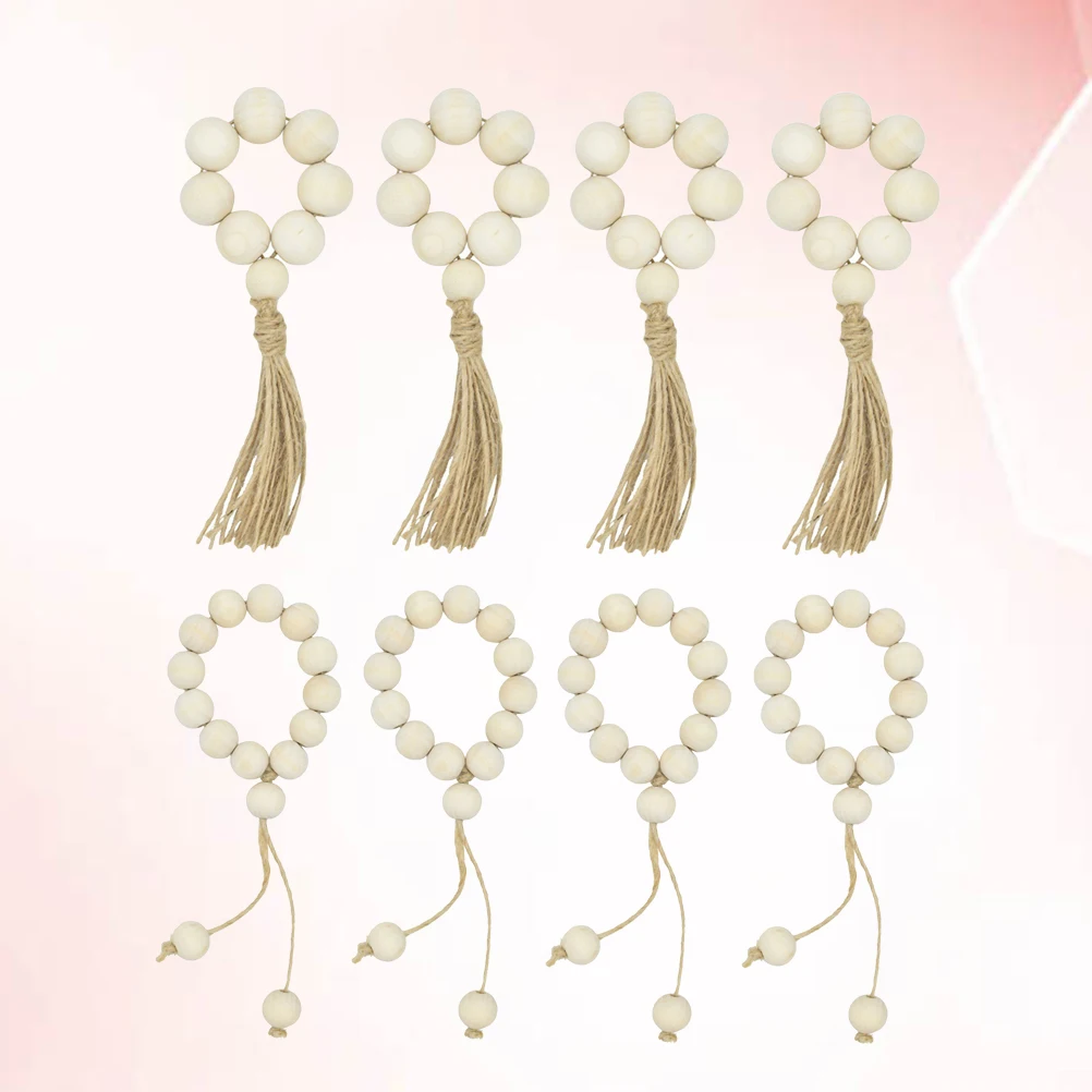 

8 PCS Elegant Napkin Ring Napkins Rings Wooden Bead Manual Woven Bamboo Handmade Buckle