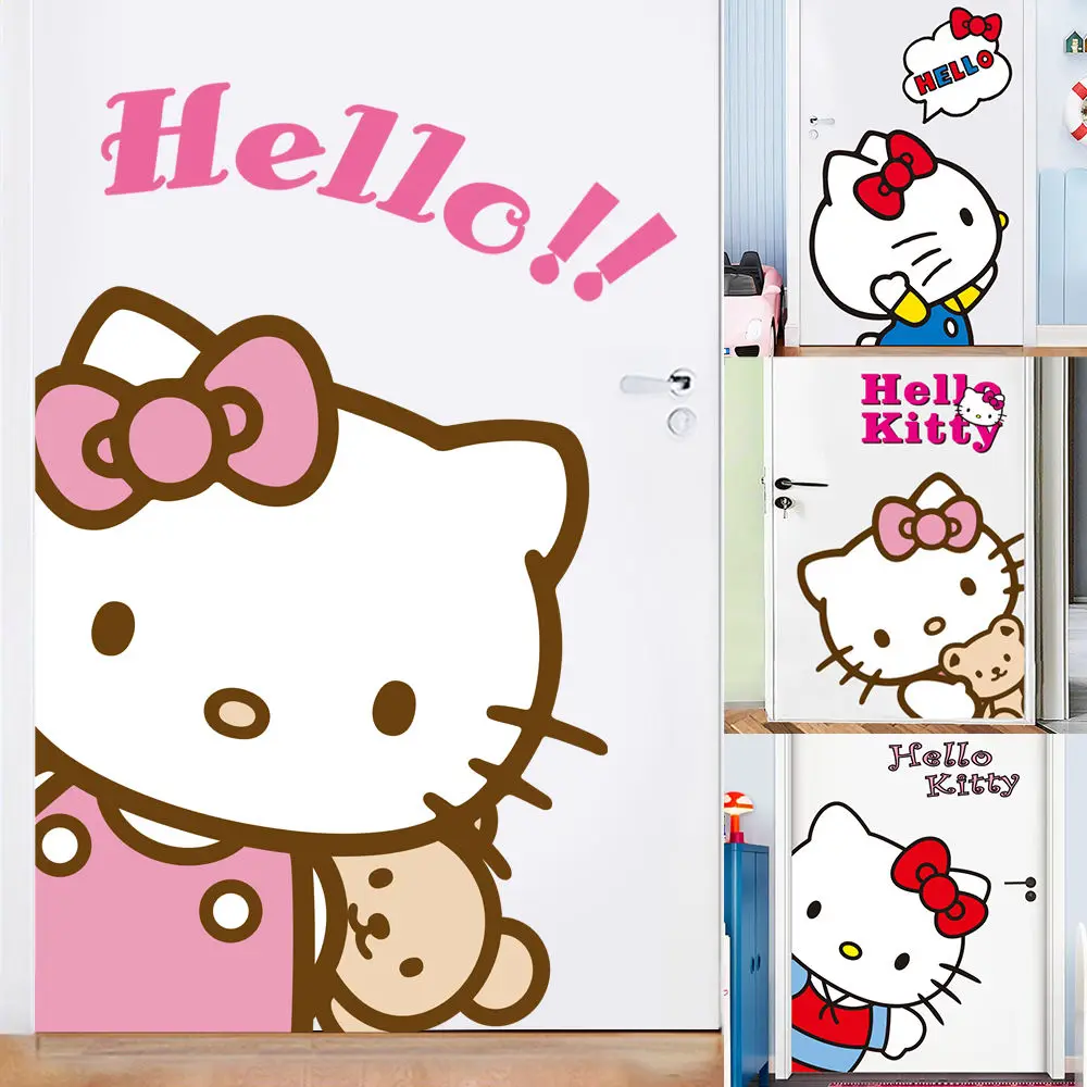 Miniso Hello Kitty Sticker Kawaii Door Sticker Self-Adhesive Wall Sticker Figure Princess Room Cute Cartoon Girlfriend Gift Kit