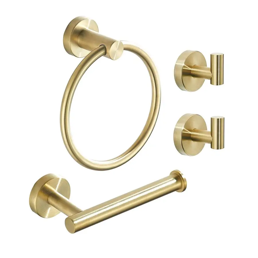 

Bathroom Hardware Set, Brushed Gold Toilet Paper Holder Towel Ring and 2 Robe Hook Bathroom Accessories Hand Towel Holder Kit Wa