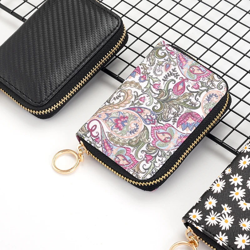 

RFID Blocking Credit Card Holder Wallets for Women PU Print Zipper Card Case for Ladies Credit Card Wallets Accordion Gift