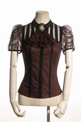 Women's Steampunk Gothic White Blouse Shirt Victorian Octopus Brosche Jabot RQ-BL SP087