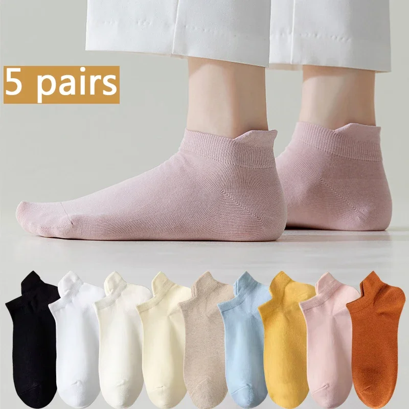 5 Pairs/Lot Socks women\'s Casual Breathable White Ankle Sock Summer Low Cut Thin Short No-Show Elastic Sox Calcetines