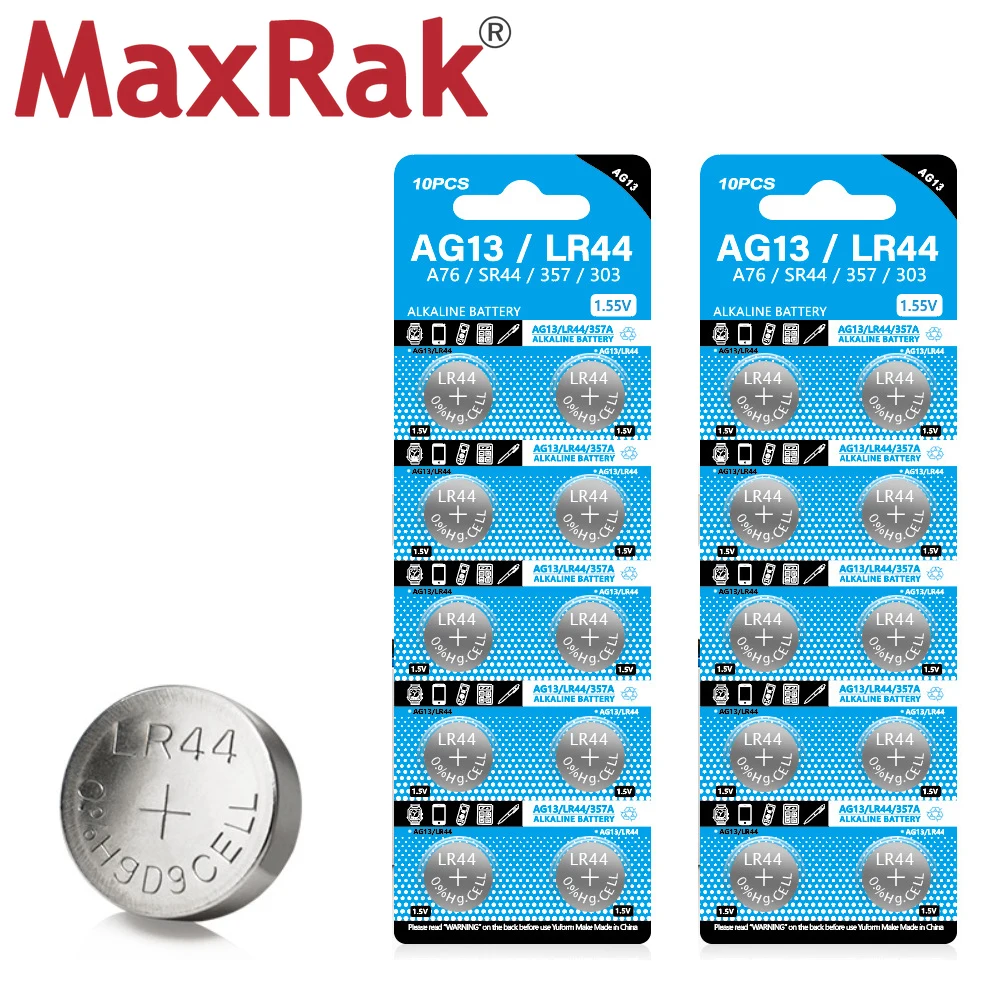 20PCS AG13 LR44 A76 357 SR1154 357A LR1154 SR44 1.55V Alkaline Button Battery for Watch Remote Calculator Car Key Clock Cell