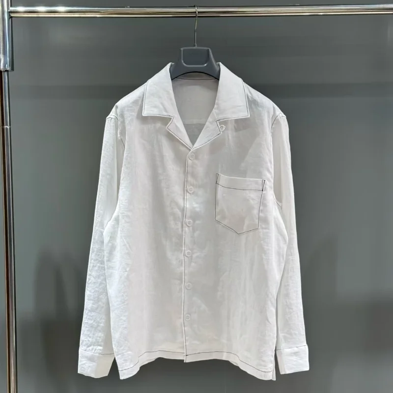 

Linen Long Sleeve Shirt Vintage Collar Loose Fit Men's Fashion Breathable Antibacterial Autumn Wear Comfortable Lin...