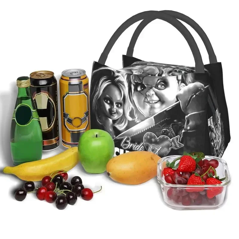 Bride Of Chucky Insulated Lunch Bags for Women Killer Doll Chucky Resuable Thermal Cooler Food Lunch Box Work Travel