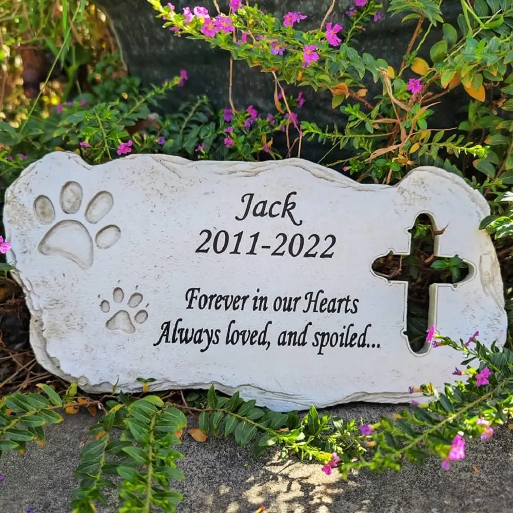 

Pet Dog Memorial Stones Garden Stones with A Cross - Personalized Dog Pet Memorial Plaques Grave Markers Headstones for Garden