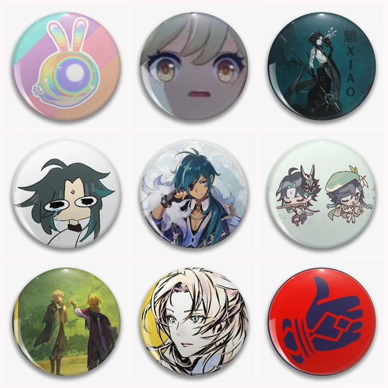 Anime Genshin Impact Button Pin Q-Version Kokomi Itto Xiao Venti Baizhu Eula Kirara Zhongli Yaoyao Jean Funny Brooch Badge Gift