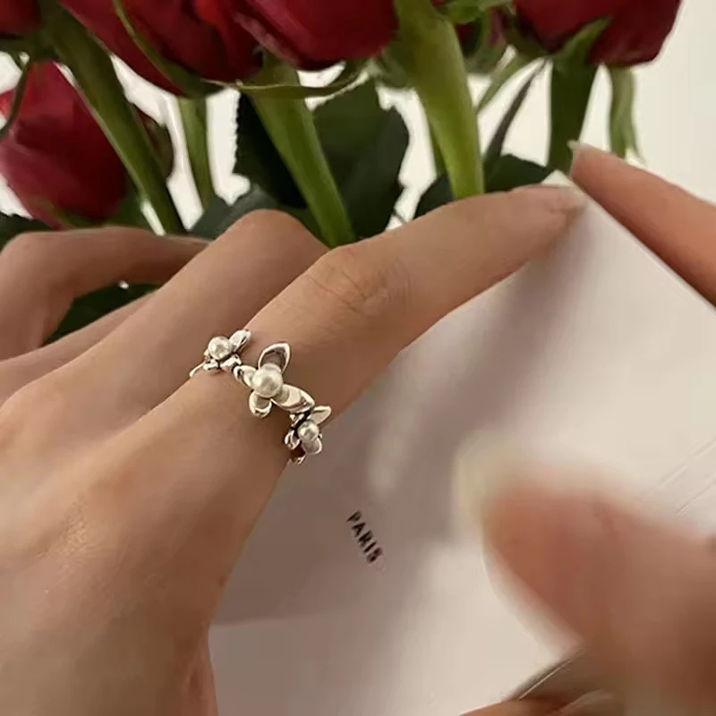 Women's 925 Sterling Silver Flower Shell Geometric Ring