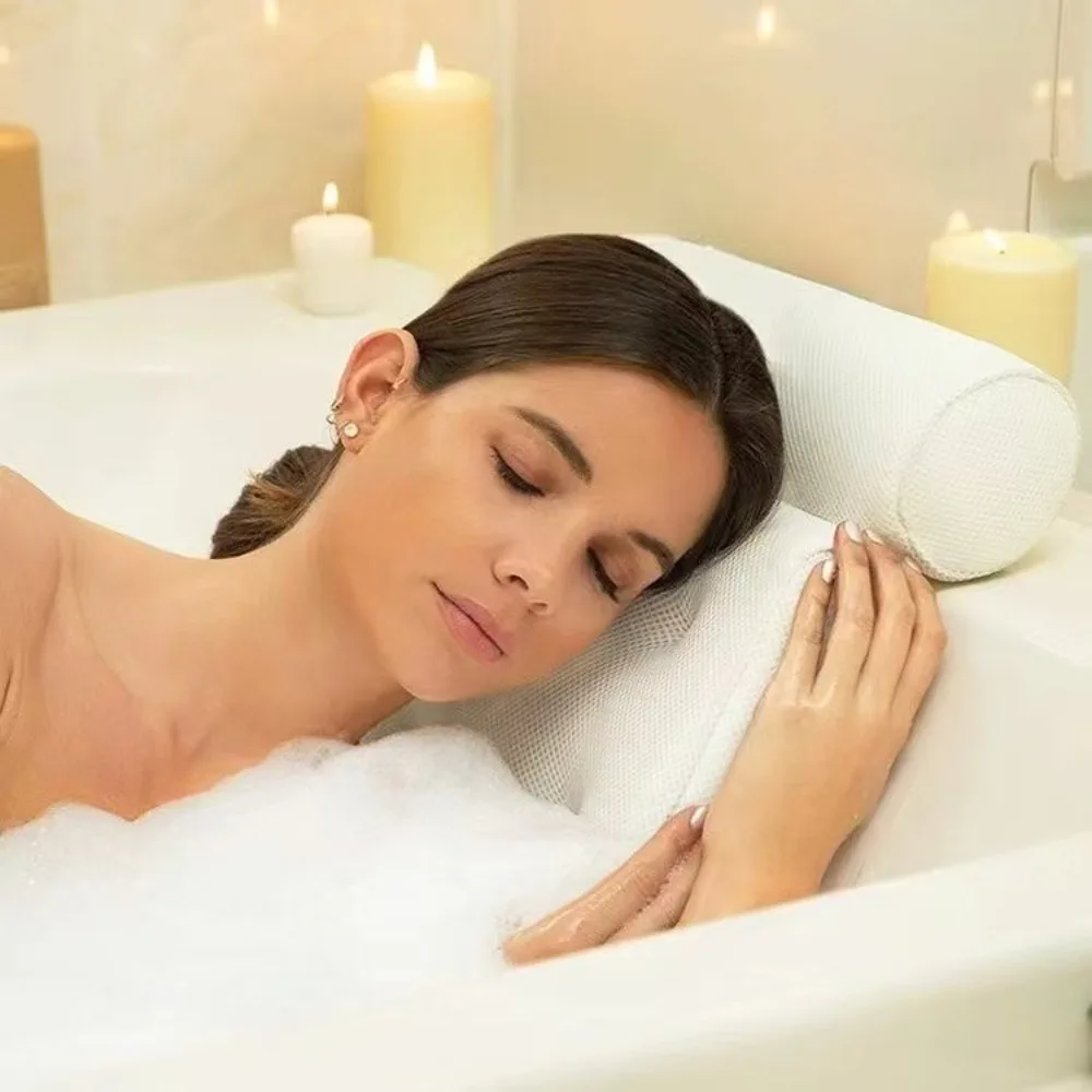Creative Anti Slip Spa Bathtub Pillow with Suction Cups 3D Air Mesh Bath Pillow Neck and Back Support Washable Bathtub Pillow