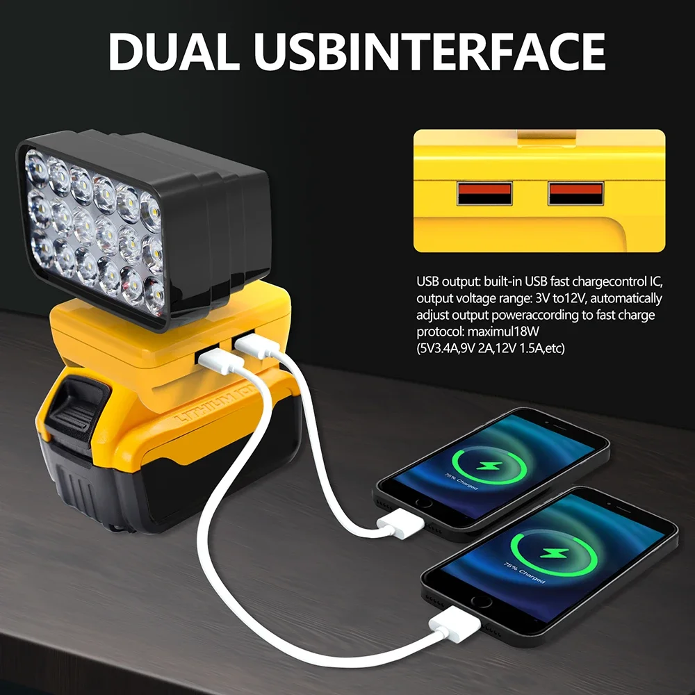 18 LED Car Work Lights Lamp Electric Torch Portable Lanterns Flashlights Spotlights For Dewalt 18V 20V 60V Li-ion Battery DCB200