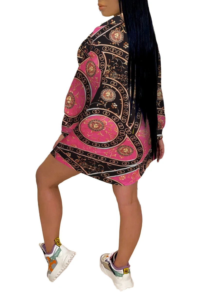 LW Plus Size mini dress Tribal Mixed Print Shirt Dress long sleeve turndown neck button design casual women\'s dresses