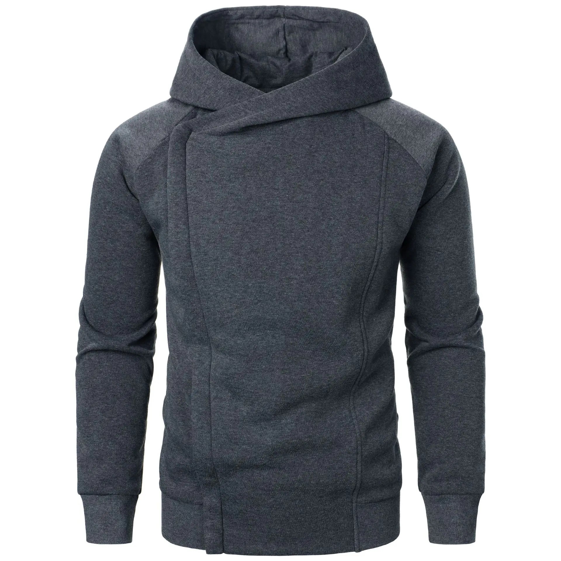 

New Fashion Side Hidden Zipper Jackets with Nood Solid Casual Basic Hoodies Men Slim Fit Hooded Sports Sweatshirt Autumn Outwear