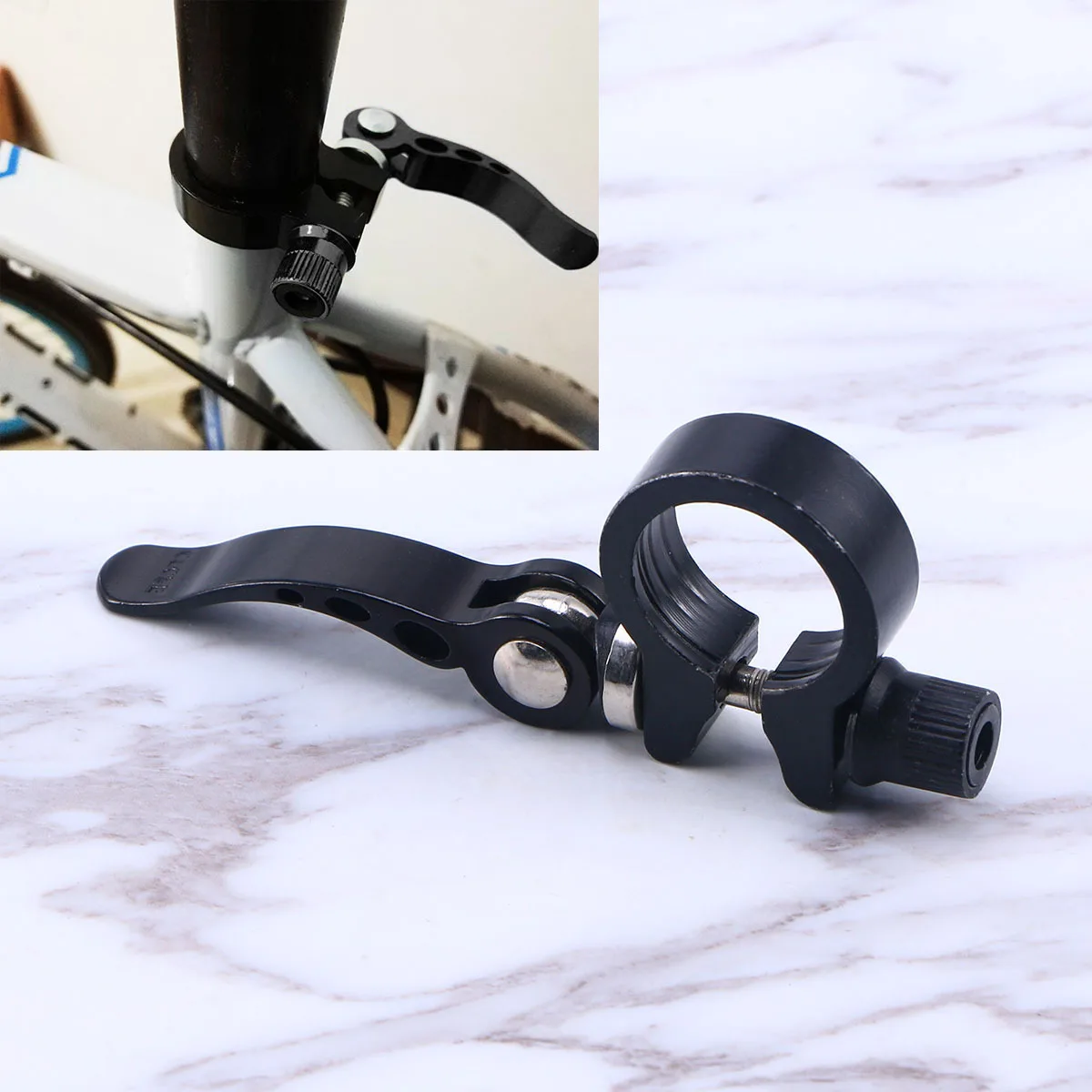 

Aluminum Alloy 28.6mm Seatpost Clamp Quick Release Lock Design Easy Adjustment Cycling Fixedgear Road Bike Seatpost Clamp Black