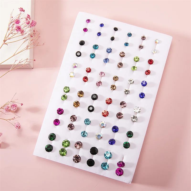 New 36Pairs/set Mixed Size Colorful Crystal Stud Earrings Set Women Plastic Rhinestone Earrings Sets for Girl Jewelry Party Gift