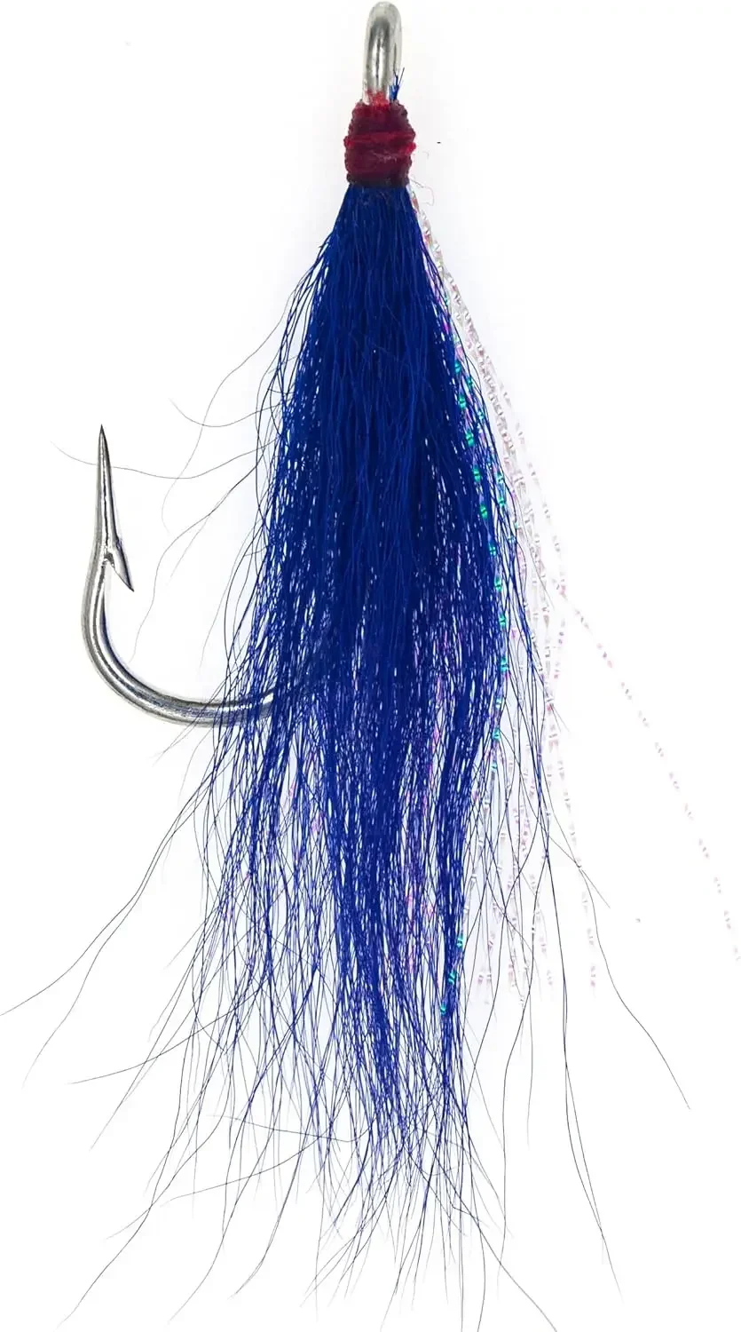 8pcs Bucktail teasers Saltwater Fishing Hooks Fluke Flounder Hi Lo Fishing Rig Skirt Fishing Jig Hooks (Blue, Black)