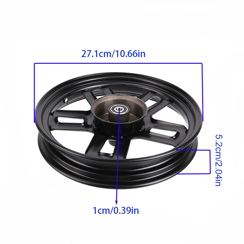 14 Inch 14x2.50 Front Iron Wheel Hub with Drum Brake - Vacuum Iron Front Rim for Electric Vehicles