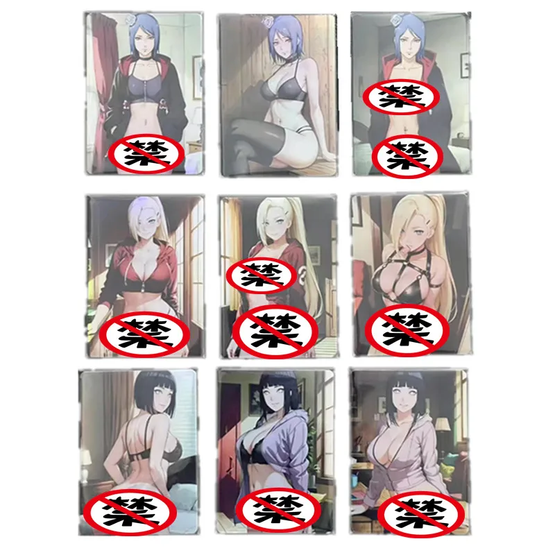 9Pcs/set Anime Naruto Akatsuki Konan Hinata Ino Homemade Heroine ACG Sexy Nude Card Hobby Game Gift Toy Collection Card