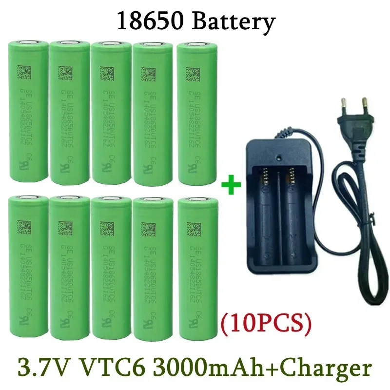18650 Battery 2023NewBestselling VTC6 Li-ion 3.7V 3000MAH+Charger RechargeableBattery Suitable Screwdriver Battery