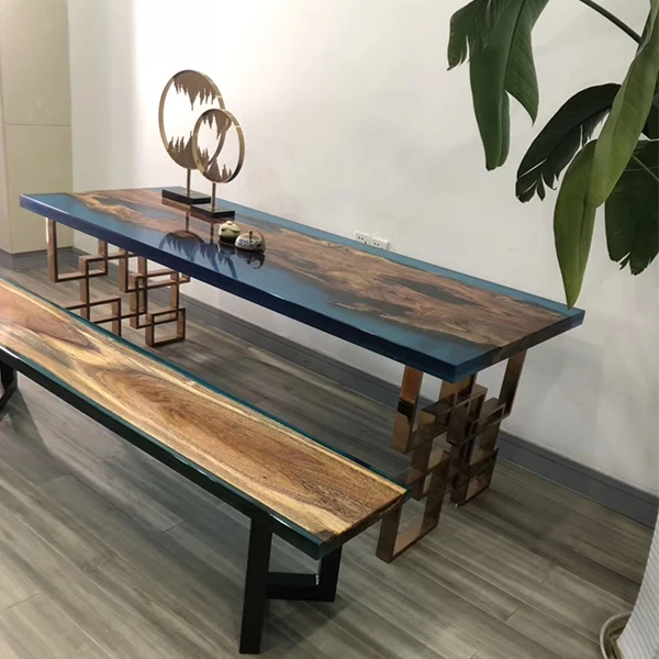 Factory Direct Solid Walnut River Epoxy Restaurant Table