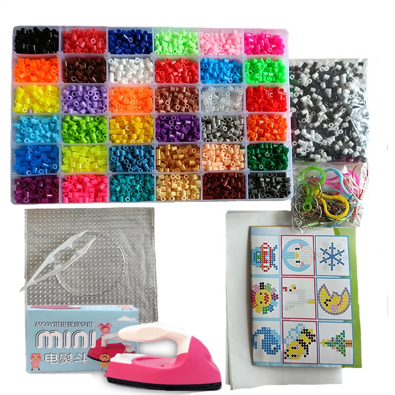 Perler Beads Kit 5mm/2.6mm Hama beads Whole Set with Pegboard and Iron 3D Puzzle DIY Toy Kids Creative Handmade Craft Toy Gift