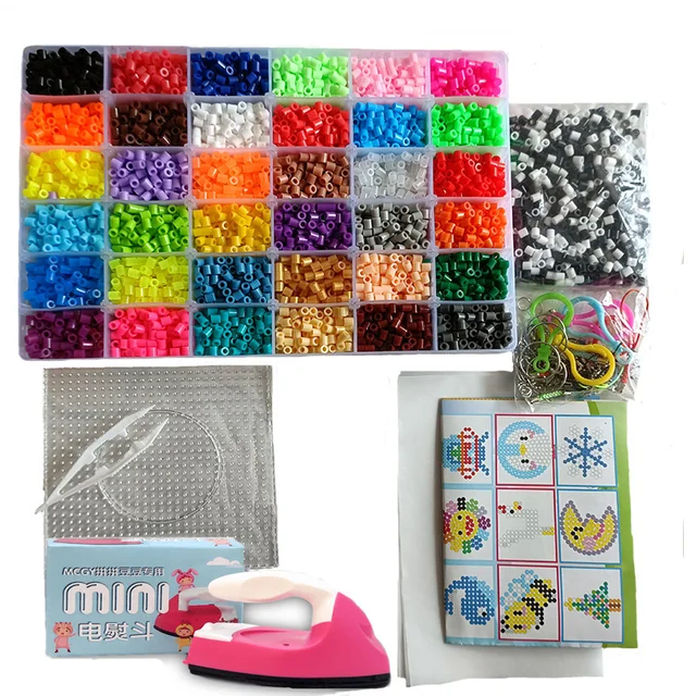 Perler Beads Kit 5mm/2.6mm Hama beads Whole Set with Pegboard and Iron 3D Puzzle DIY Toy Kids Creative Handmade Craft Toy Gift