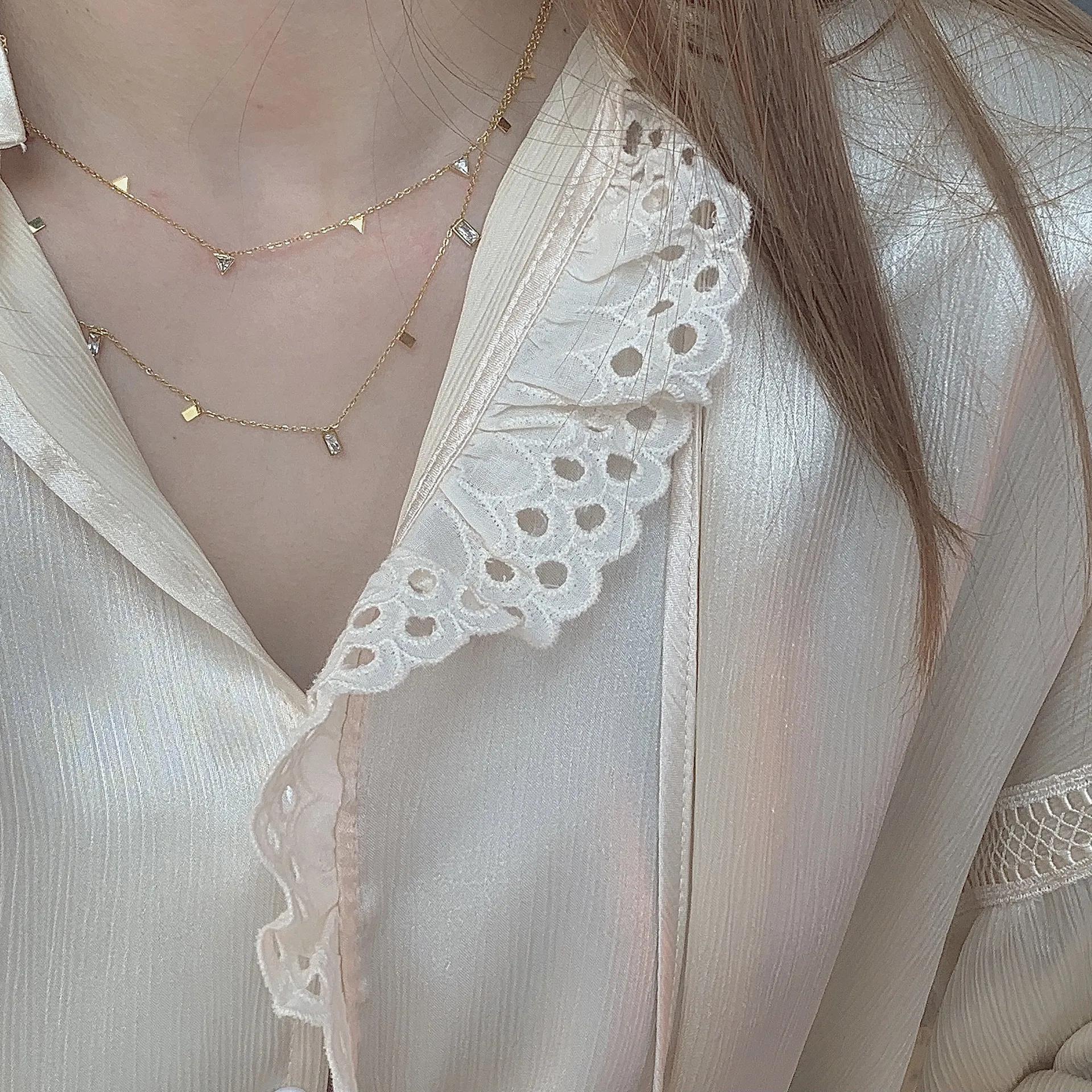 316L stainless steel tassel geometric Crystal zircon pendant Necklace for ladies party jewelry necklace