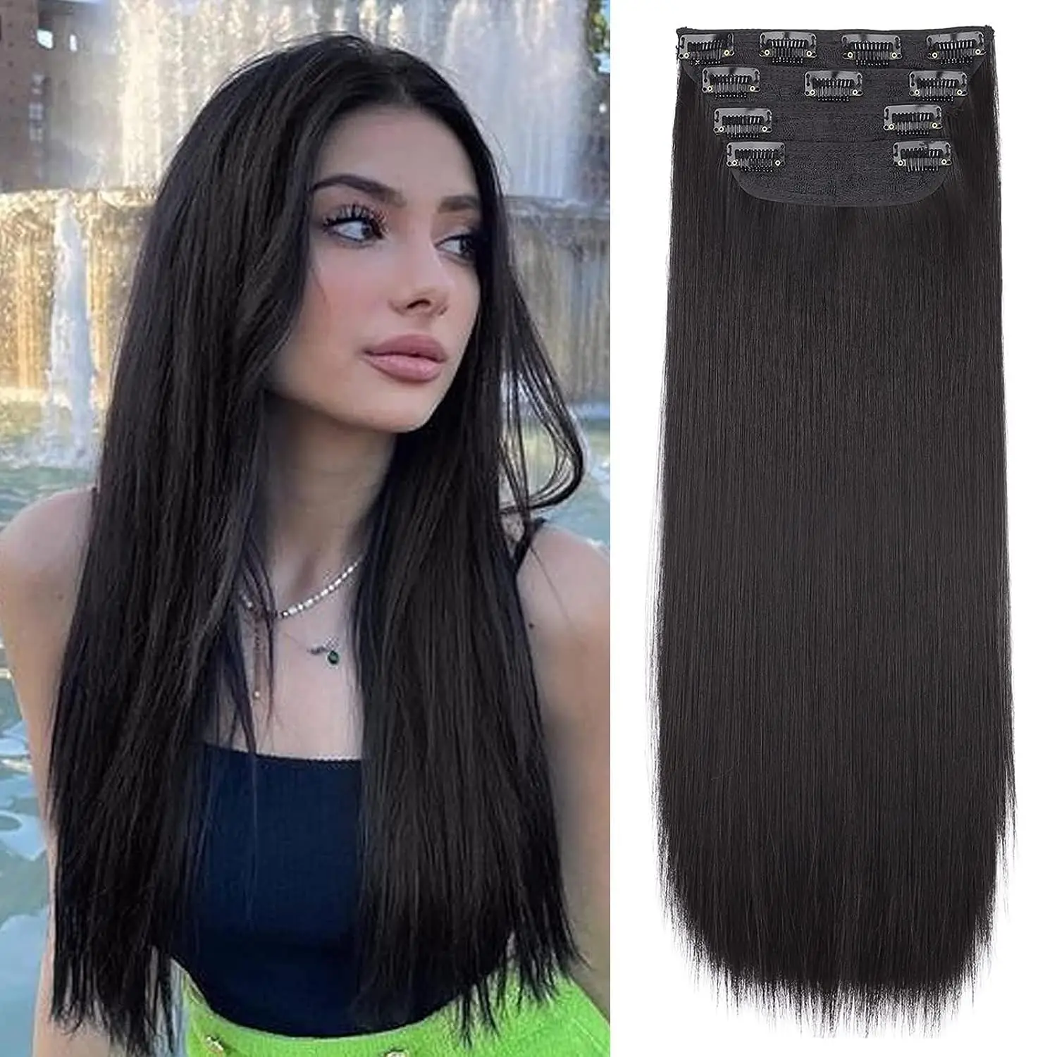 Synthetic Clips In Hair Extension For Women 4Pcs/Set Long Straight Hair Extension 11Clips In Thick Hairpiece For Girls Women