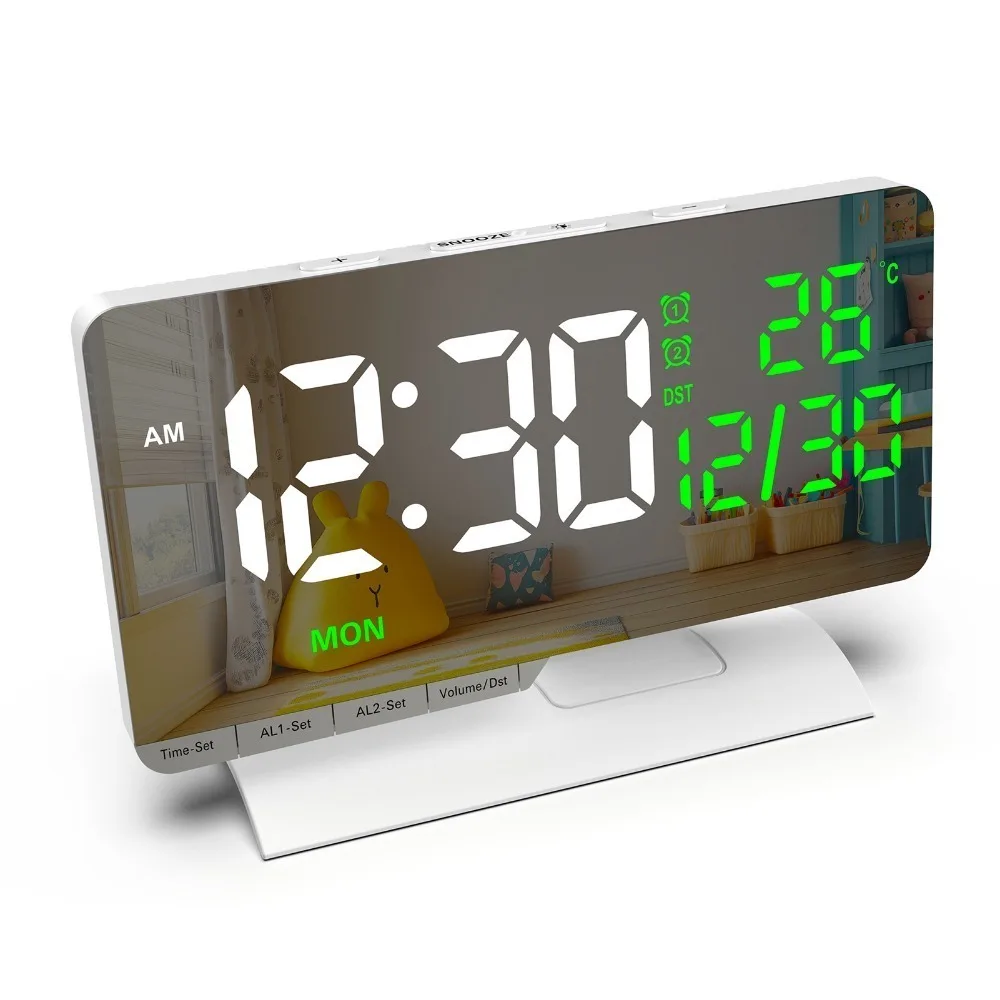 Multicolor Table Clock Indoor Temperature Display Large Screen Digital Desk Clock Perpetual Calendar 6-Level Dimmer