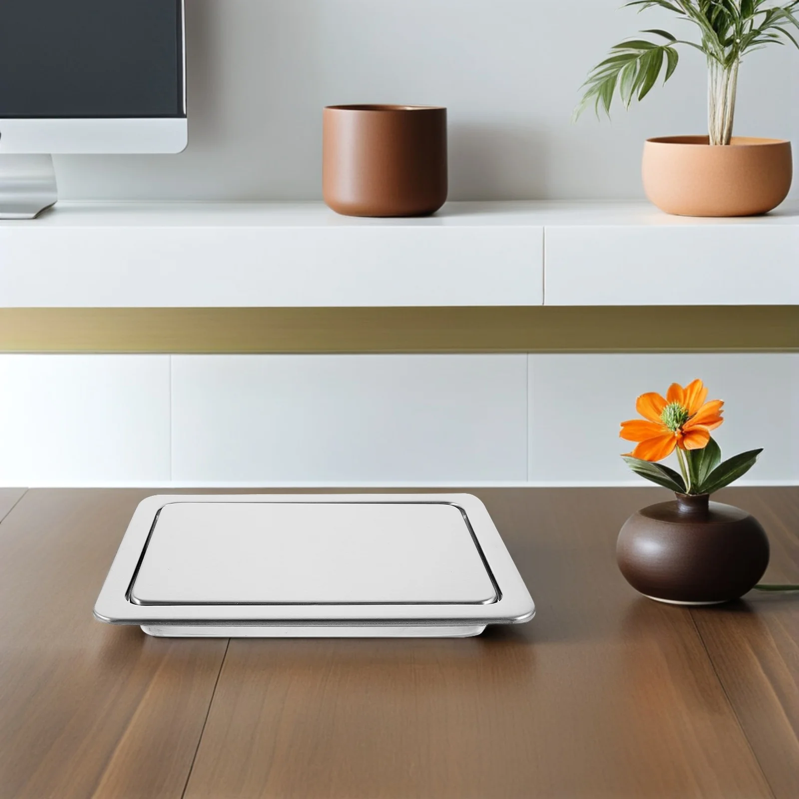 

2Pcs Recessed Stainless Steel Trash Lid Brushed Swing Cover Countertop Waste Grommet Kitchen Cabinet Trash Bin Flap