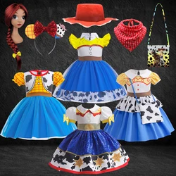 Toy Movies Girls Jessie Dress Up Summer Birthday Baby Puff Sleeve Cowboy Dress Halloween Carnival Party Buzz Woody Costume Hat