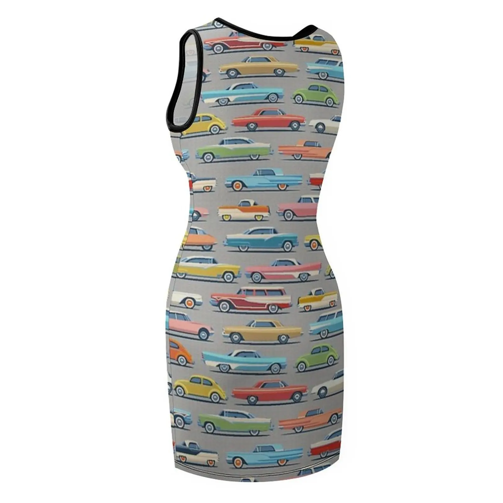 تصميم سيارات Mod Vintage، منتصف القرن الحديث، فستان صيفي بدون أكمام للسيارات الذرية لفساتين الزفاف الصيفية