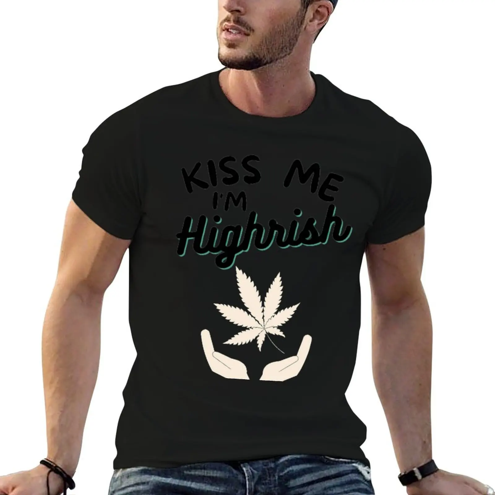 

Футболка Забавная хлопковая рубашка Highrish Stoner man Kiss Weed рубашка Me man Im Me designer t t Kiss