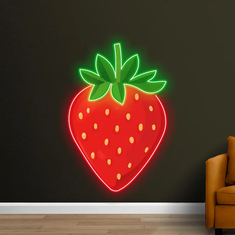 Strawberry Neon Sign Light, Fruit Led Light Room Decor, Lovely Wall Decor Light for Kitchen & Nursery, Kids Birthday Gift