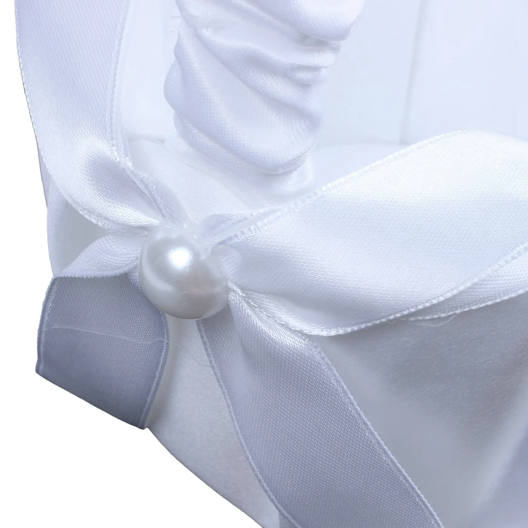 Hot kf-2X White Satin Beaded Wedding Flower Girl Basket Bowknot Decor