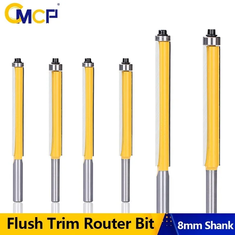 

CMCP 8mm Shank Tenon Cutter Set 1/2" Dia Flush Trim Straight Router Bit with Bearing End Milling Cutter For Wood 1pc-4pcs