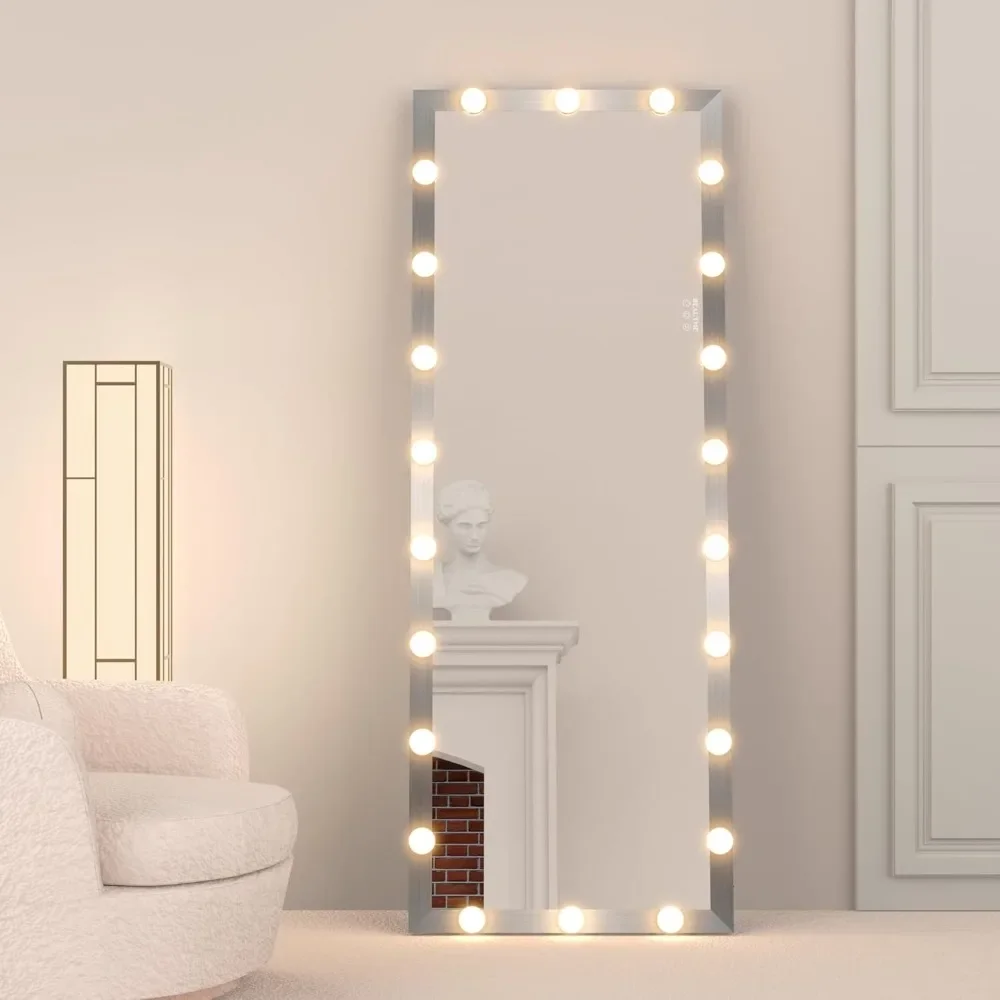 Full Length Mirror with Lights, 63 X 24 Inch Body Mirrors with Dimming Lights and 3 Color Modes, Full-Length Mirror