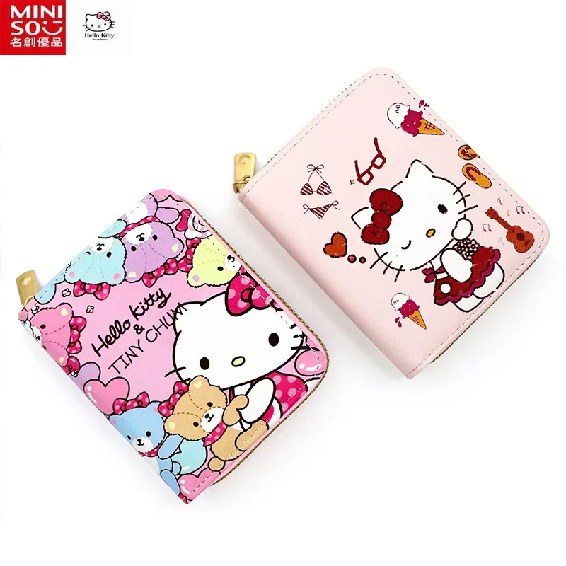 

MINISO Hello Kitty Cartoon Women's Wallet PU Leather Printed Wallet Mini Cute Short Pull Coin Purse Card Holder