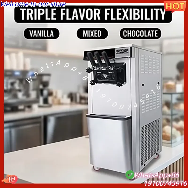 2026Hot Intelligent Automatic Soft Ice Cream Machine 25-28L/H Vertical 3 Flavors Maker with LED Digital Display for Snack Bar