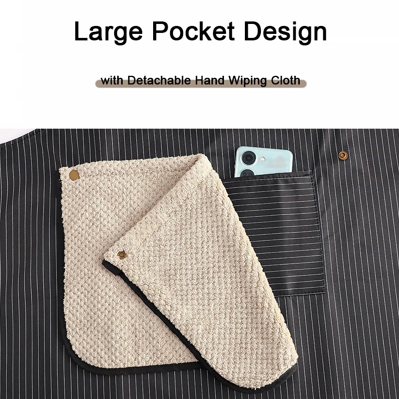 Waterproof Kitchen Apron Sleeveless Cross Back Restaurant Uniform with Removable Hand Towel Anti-fouling Cooking Baking Bibs