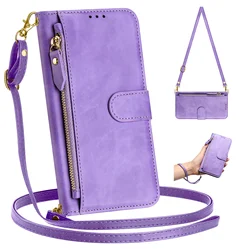 Crossbody Zipper Cards Solt Leather Wallet Case For Xiaomi Redmi Note 13 Pro Plus 12 11 POCO X6 14T 14C Lanyard Strap Bag Cover