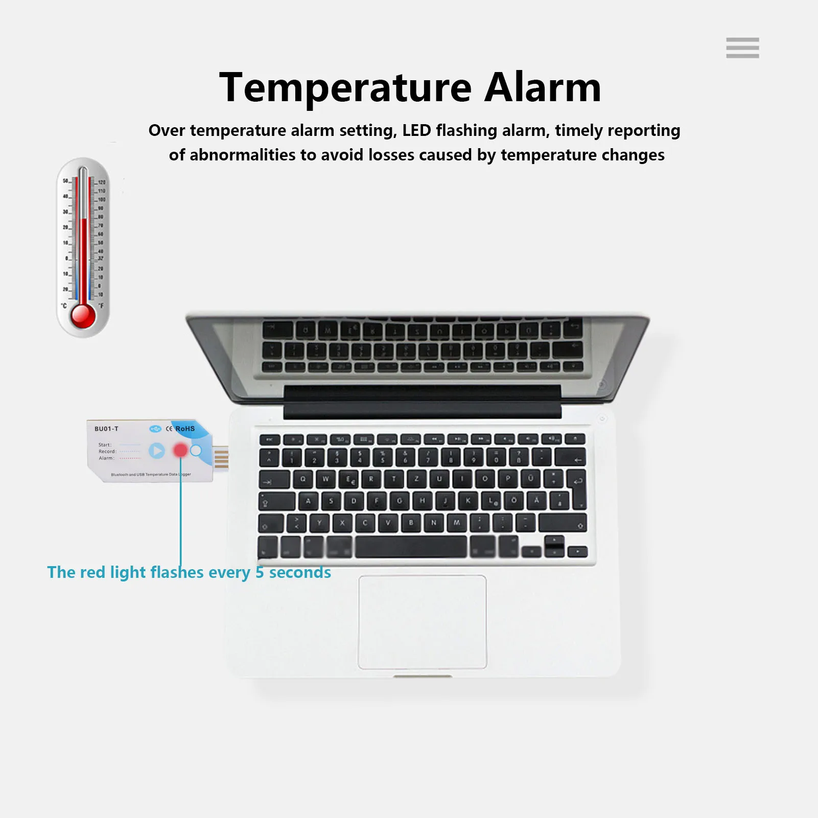 温度PDFレポートレコーダー USB温度データロガー Bluetoothアプリ接続 温度PDFレポートレコーダー 120日間 32000容量