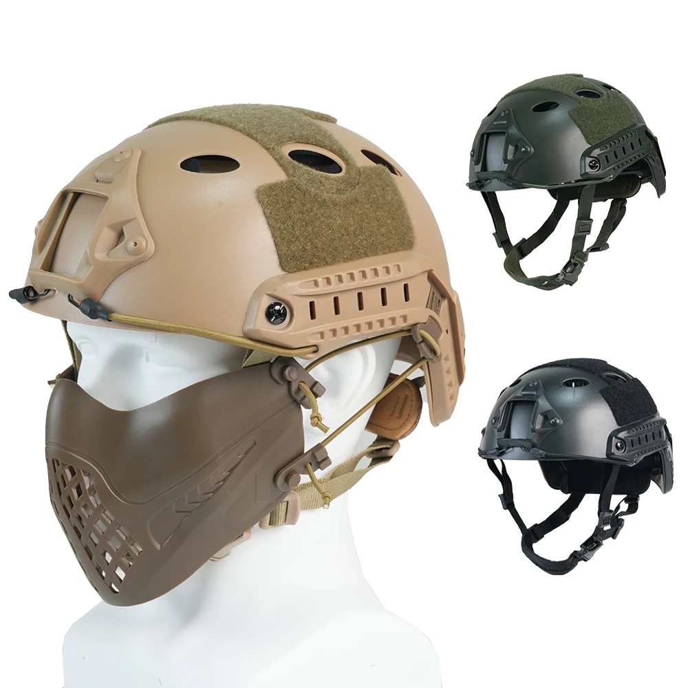 BOOIU Tactical Fast PJ/MH Helmets ABS 4-Point Suspension Adjustable Head Circumference Outdoor CS Protective Equipment