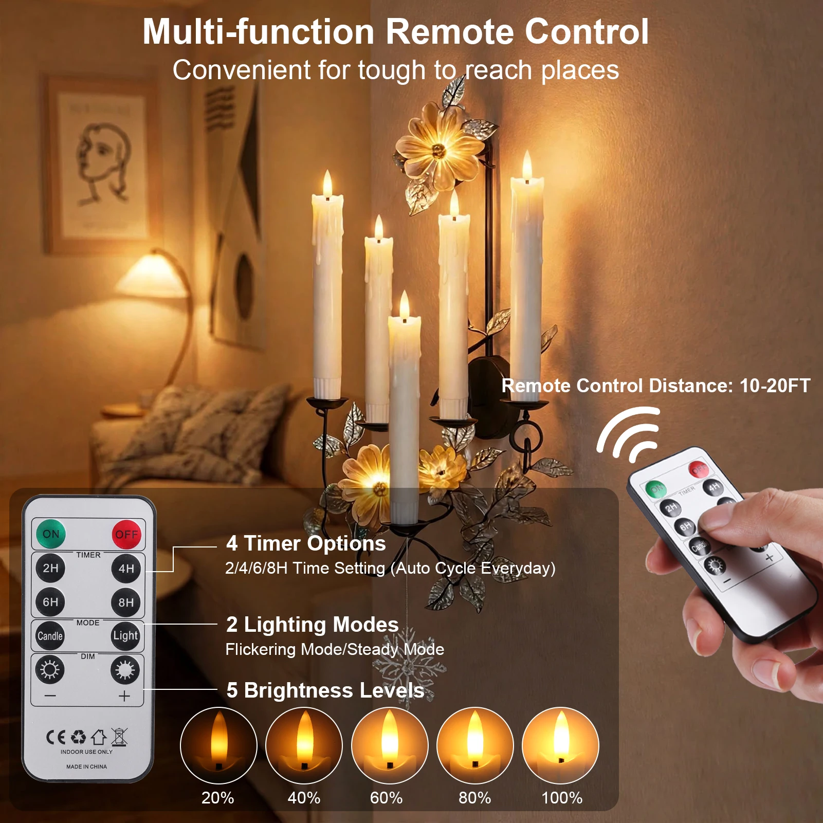 17cm Rechargeable Flameless Taper Candles 6-Pack With Remote & Timer Flickering LED Lights Christmas Candlesticks Safe for Home