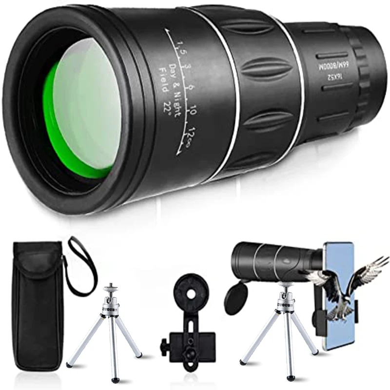 

ZIYOUHU-Dual Focusing Monocular Telescope, Day and Night Hunting HD, Portable Powerful Spyglass for Camping, Hiking, 16X52