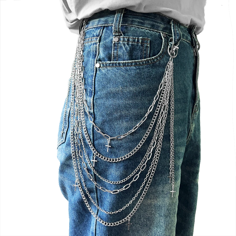 Punk Cross Multilayer Pants Chain Hip Hop Metal Waist Chain Unisex Rock Jeans Belt Chain Gothic Streetwear Accessories