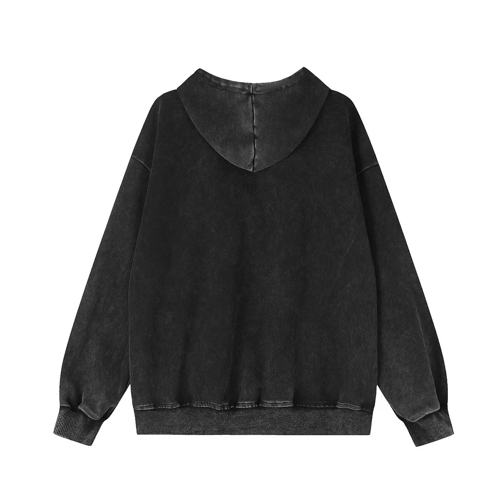 MWJLPWQ Washed Distressed Hooded Sweatshirt For Men Spring Autumn Punk Style Embroidery Rivet Design Spliced Unique Tops 20614